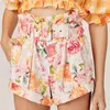 ブロガースタイルのシックな花のプリント女性のショートパンツ夏のカジュアルなファッションPUサッシ2つのポケットショートパブズデムサー210508