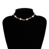 Lovely Flowers Colorful Beaded Charm Statement Short Choker Necklace For Women Vacation Jewelry Chokers Godl22