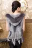 Kvinnors päls faux 2021 Kvinnor Real Knit Vest Huva med äkta Racoon Tassel Gilet Winter Warm Natural Jacket W1990