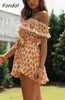 オフショルダーフローラルボー柄プレイスーツロンパー春夏女性ビーチファッション服210427