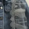 Jaquetas crianças outono casaco gaze costura camisa colarinho manga longa botão aberto jaqueta jeans para meninas 28 anos2396773