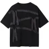 IEXB Kişiselleştirilmiş Şerit Tasarım Moda Yarım Kollu Yaz Rahat Eğilim erkek Siyah T-Shirt Yuvarlak Boyun Tee Tops 210524