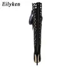 Eilyken Rome Style Ultra High Heels Fashion Hollow Out Out the Knee Boots Women Peep Toe Laceup Zip Platform Sandals 210911