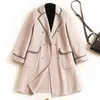 Small fragrant double faced woolen coat women's winter Lapel double breasted wool coat 211104