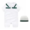 Verano moda bebé niño ropa algodón manga corta letra g patchwork niño recién nacido bebé niña mamelucos y sombrero 0-3 meses
