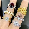 18K Real Gold Color Preserving Rings Super Flash Gemstone Micro-Inlaid Zircon Men Women Ring Zirconium Exaggerated Mixed Batch