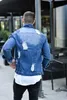 Jeans jakcet jas mannen blauw zwart denim jassen mannelijke lente herfst kleding streetwear casual slim fit jean 210811