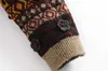 빈티지 3D 꽃 자카드 기하학적 니트 카디건 레트로 추한 스웨터 여자 단일 가슴 버튼 긴 소매 짧은 점퍼 210914