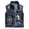 Blue Tracksuits Men 2 Pieces Sets 2021 New Slim Casual Embroidery Skull Denim Vest Ragged Paint Patch Stretch Jeans Conjuntos De268D