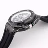 43mm 26582 Miyota Quartz Chronograph Mens Watch PVD Steel All Black Skeleton Dial White Markery wewnętrzne Niebieski gumowy pasek Stoper Zegarki Puretime A06b2