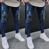 Brand New Arrivals Fashion Male Men's Washed Ripped Destroyed Jeans Straight Vintage Frayed Denim Zipper Streetwear Biker Pants X0621