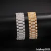 18mm Wide Street Punk Tide Band Bracelet Micro Paved Cubic Zirconia Bling Full Diamond Iced Out Gold Silver Watch Band Link Chain