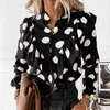 Casual Leopardo Ponto Impressão Plousa Blusa Camisa Outono Inverno Longa Manga Mulheres Camisas Elegante Escritório Senhora V-Pescoço Botão Tops BlusaA 210607