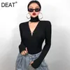 Sexy Stijl Effen Zwart Lange Mouw V-hals Uitsnijding Neck Bodysuit Slanke Bodemtop Springpakken Voor Vrouwen Lente GX387 210421