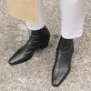 Meotina Hakiki Deri Yüksek Topuk Ayak Bileği Çizmeler Kadın Ayakkabı Kare Toe Kalın Topuk Fermuar Kısa Çizmeler Bayan Sonbahar Kış Siyah 40 210608