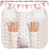 Rose Gold Geburtstag Dekorationen Einweg Geschirr Set Pappbecher Erwachsene Hochzeit Geburtstag Party Dekorationen Kinder Babyshower Mädchen 211216