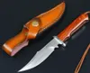 New Listing Survival Straight Knife 440C Satin Drop Bowie Blade Full Tang Hardwood Handle Outdoor Fixed Blades Hunting Knives With Leather Sheath