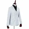 Men's Stripe Double Breasted White Suits Wedding Suit Tuxedo Men Fashion Suit jacket Pants Casual Business Party Prom X0909
