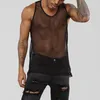 Erkek T-Shirt Spor Seksi Erkekler Tank Yeleği Tops Kolsuz Mesh Sheer Dış Giyim Eğitim Balık Net Spor Giyim