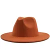 ワイドブリム帽子アウターオレンジシンプルなインナーブルーウール薄いベルトバックル男性女性パナマトリルビーキャップ565860CM6321486