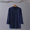 OriGoods femmes chemise à manches longues automne style chinois chemise chemisier coton lin Vintage chemise Qigong Tai Chi vêtements C269 210721