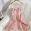 Holiday Wind Swing Short Fluffy Mesh Party Dress Summer Sweet Pink Bottom Women 210529