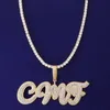 Custom Nome Duplo Cor Cursiva Letras Pingentes Com Corrente De Tênis Homens Zircão Cúbico Hip Hop 5A Pedra Rocha Jóias