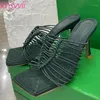 Slippers Sexy High Heels Women Stretch Band Cut Outs Mules Ladies Slides Strappy Designer Shoes Woman Gladiator Sandals1