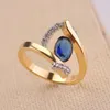 Wedding Rings Female Crystal Finger Ring Unique Style Fashion Blue Stone Gold Color Band Promise Love Engagement For Women