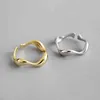 925 Sterling Sier Open Ring for Women INS Minimalist Irregular Wave Pattern Gold Color Jewelry Bijoux Birthday