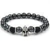 Svart hematit Beaded Strands Stone Lava Rock Armband Alloy Guldpläterad Silver Skull Lion Owl Armband för Kvinnor Män Fabriks Partihandel