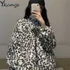Winter faux bont luipaard print jas harajuku mode losse warme jas hip-hop streetwear dikker uitloper oversize 210619