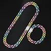 Łańcuchy 13 mm losowane kubańskie łańcuch naszyjnika Kobiety Kryształowy neon kolorowy emalia choker garnitur tęczowe bransoletka biżuteria 274J