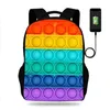 12 kleuren 3 stks / dhl Fidget Push Pops Bubble Gedrukt Rugzak Schoudertassen 17 inch Kinderen Studenten Schooltas Boek Pack USB Charing Oortelefoon Port Rugzakken G87085K