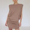 Dorywczo Bez rękawów A-Line Damska Sukienka Chic Sznurek Slim High Street Bodycon Moda Lato Biały 210430