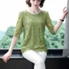 Fashion Plus Size Loose Women Blouse Long Casual Lace Shirt Summer Hollow Three-Quarter Sleeve Tops Lady Clothing 10283 210527