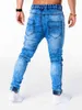 Hombres Jeans Cordón Cintura alta Desighner Jean Pantalones Verano Ropa para hombre Biker Straight Denim Washed Pant Pantalones Negro Azul 211111