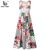 夏のファッションデザイナーバケーションミディドレス女性Vネック多色花柄プリプラムパーティーエレガント210522