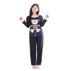 Mulheres Nightwear Sexy Dos Desenhos Animados Impressão Longa Manga Pijama Set Plus Size Home Roupas Top + Longpant 211112