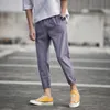 Verão outono moda coreana tornozelo-comprimento de algodão calças de linho homens calças preto cáqui dos joggers homens harem calças 5xl 210528
