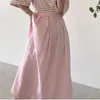 High Waist Solid Color Pleated Half-body Ankle-Length Skirt Women White Fashion Casual Spring Summer 16F0802 210510
