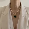 Luxury designer Jewelry Retro Baroque Irregular Natural Pearl Necklaces for Women Blue Green Color Glass Heart Pendant Chokers Necklace Wedding