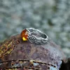 Cluster Rings Vintage Boho Tibetan Waterdrop Amber For Women Retro Design Ancient Silver Carved Flower Ring Luxury Anniversary Gift