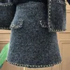 Autunno Inverno Tweed Set da due pezzi Donna Giacca corta Cappotto + Minigonna Lana Chic Jacquard Office Lady Abiti Abiti 210514