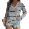 Полосатая футболка с длинными рукавами женская топ-повседневная кромка V-образным вырезом плюс размер свободная одежда дамы топ футболки 210522