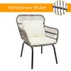 Garden Sets 3-Piece Patio Wicker Conversation Bistro Set with 2 Chairs Glass Top Side Table & Cushions Tan