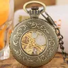 Retro Brons Antieke Steampunk Romeinse cijfers Display Mechanische Zakhorloge Hand-Windende Hanger Klok FOB Ketting Geschenken voor Mannen