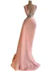 2022 Plus Storlek Arabisk Aso Ebi Rosa Luxurious Sheath Prom Klänningar Beaded Crystals Lace Evening Formell Party Andra Receptionen Födelsedagklänningar Klänning ZJ503