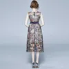 エレガントなノースリーブメッシュフローラル刺繍サッシロングドレス夏の女性の高品質パーティー210529