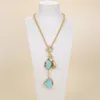 GuaiGuai Jewelry White Biwa Pearl Turquoise Lariat Chain Necklace For Women Real Gems Stone Lady Fashion Jewellery7104669
